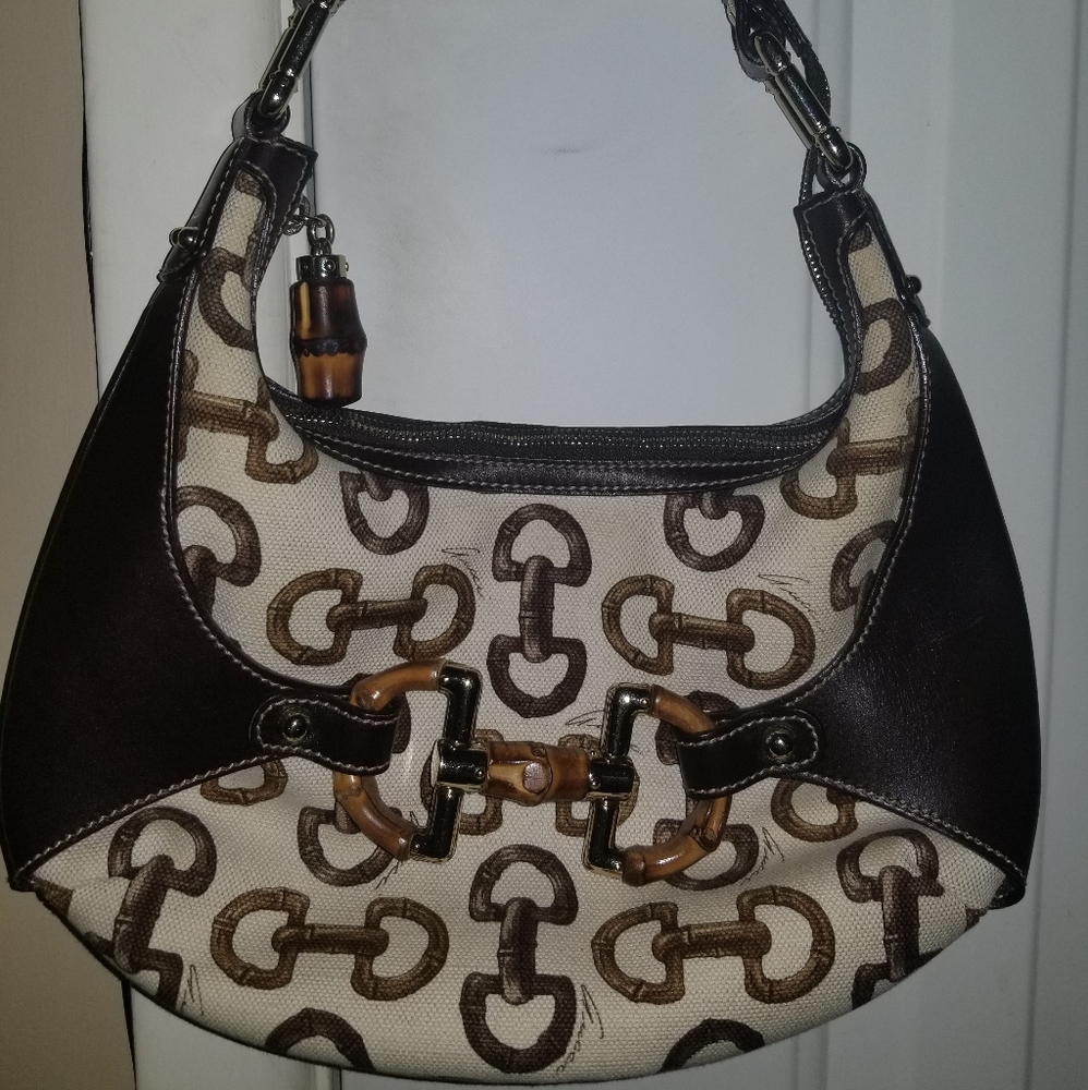 Gucci canvas bamboo Hobo bag